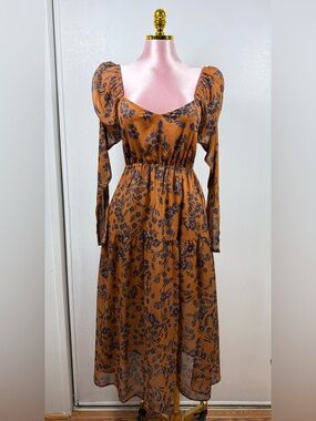 Sienna Sky Rust Floral Long Sleeve Maxi Dress Small